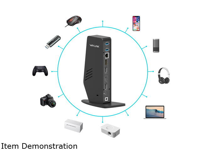 Wavlink USB-C Dual 4K USB-C/A Docking Station with Dual 4K@60Hz&Single 5K, 2 x DisplayPort1.2, 2 x HDMI, 3 x USB 3.0, 2 x Type-C ports, Gigabit Ethernet, Certified by DisplayLink For Windows Mac OS