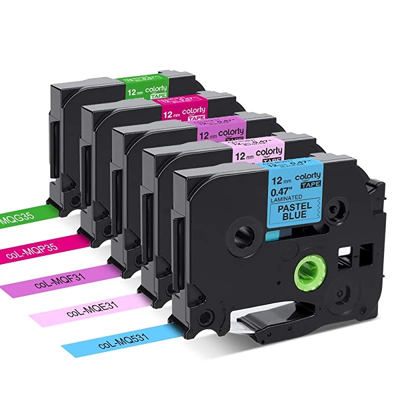 Compatible Label Tape Replacement for Brother P Touch Label Maker Tape TZe 12mm 047 Inch Laminated Label Pastel PurpleBluePink White on Berry PinkLime Green for Ptouch PTD210 H110 8m