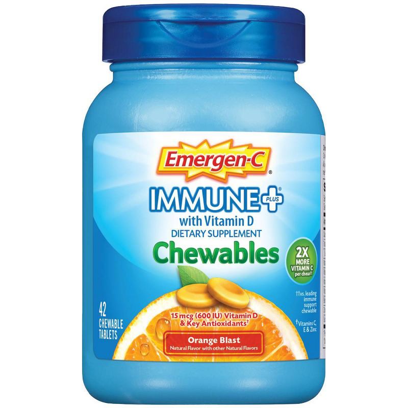 Emergen-C Immune+ Dietary Supplement Chewable Tablets with Vitamin D - Orange Blast - 42ct