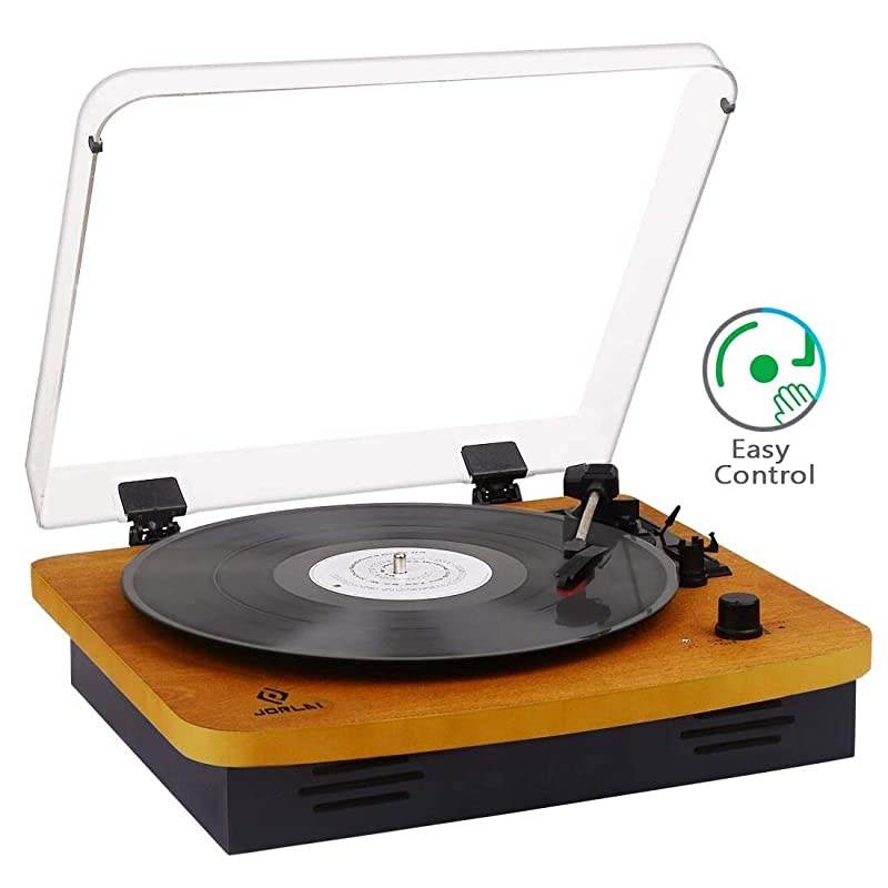 Wood Turntable 3 Speed RetroampModern DJ Vinyl LP Records Player with Stereo Speakers Supporting Vinyl to MP3 Converter T202PC