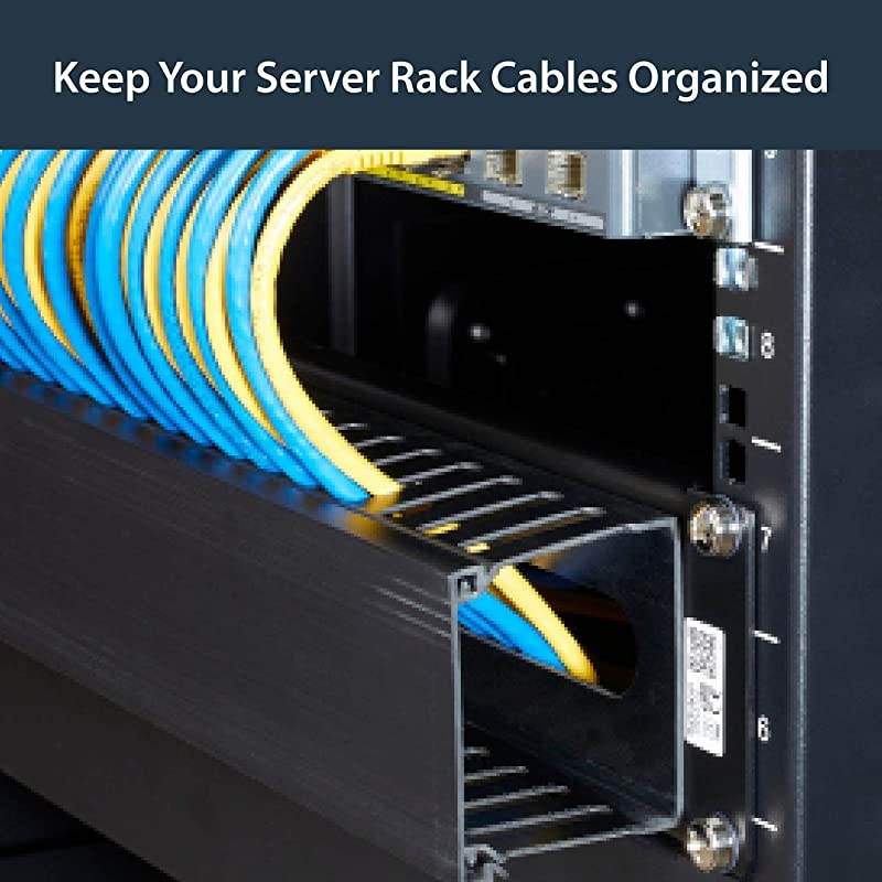 com Horizontal 2U Server Rack Cable Management Finger Duct w Cover 19 Network Rack Wire Duct Raceway Panel Slotted Wire Duct CMDUCT2UBlack