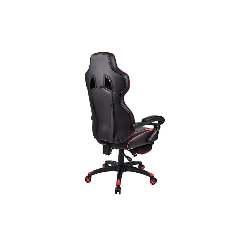 Video Gaming Chair Racing Style Reclining Adjustable Swivel Office Chair with Foot Rest, Lumbar Pillow, Headrest（Red）