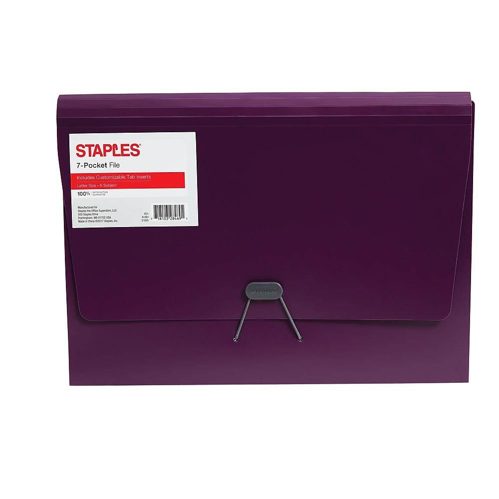 Staples Reinforced Expanding File Letter Size 7-Pocket Assorted Colors 51835