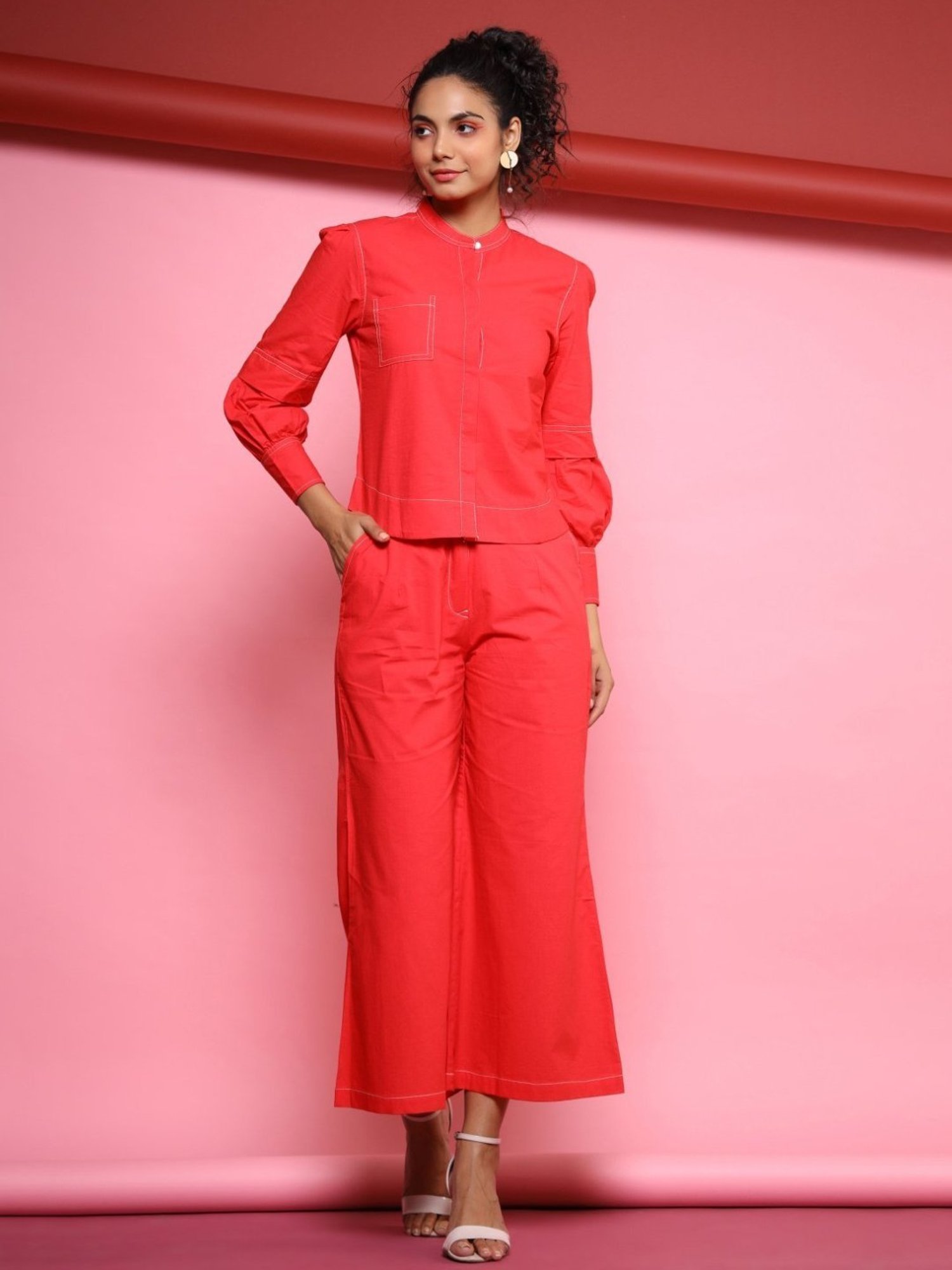 Autumnlane Auris Red Cotton Top With Pant