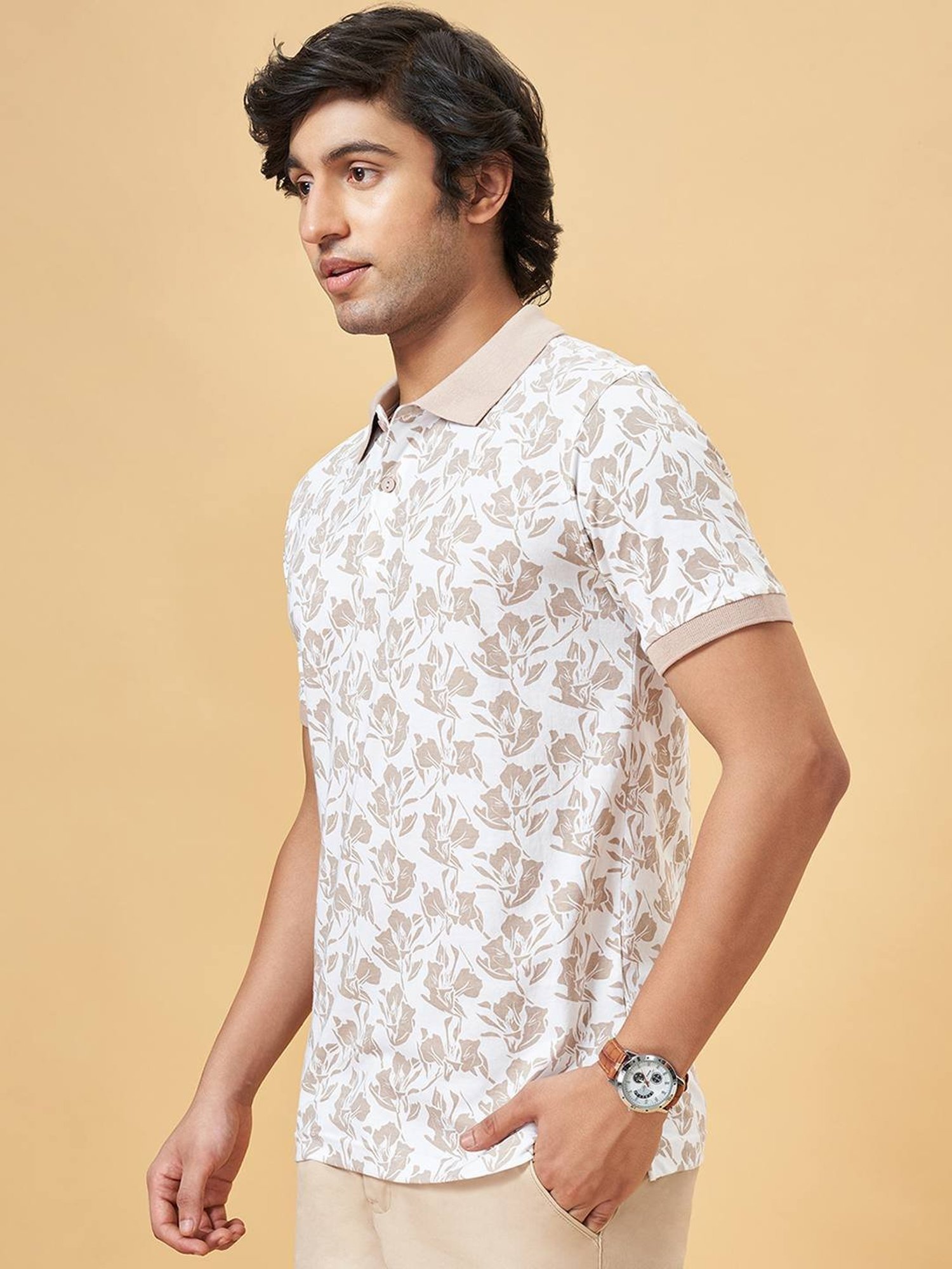 Byford By Pantaloons Appleblossom Slim Fit Printed Polo T-Shirt