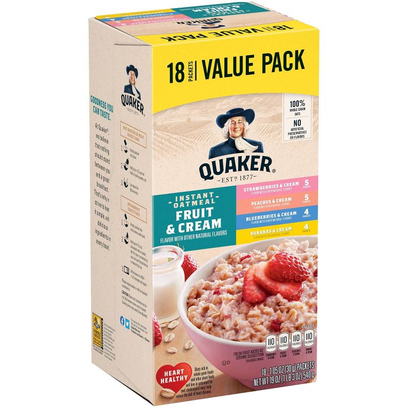 Quaker Fruit & Cream Instant Oatmeal Variety - 18ct