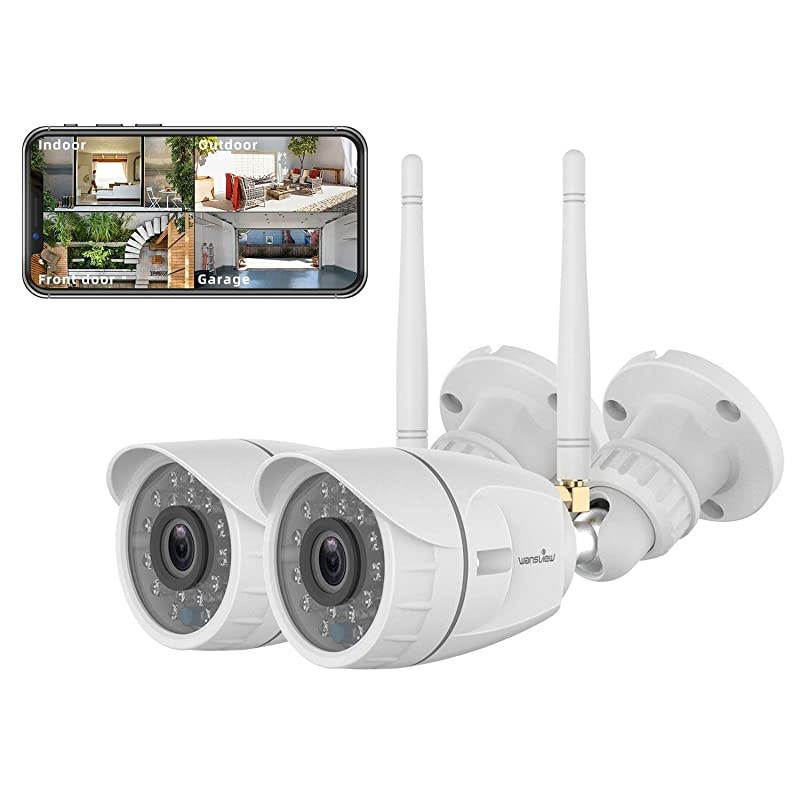 Outdoor Security Camera,  1080P Wireless WiFi Home Surveillance Waterproof Camera with Night Vision, Motion Detection, Remote Access, Works with Alexa -W4-2PACK