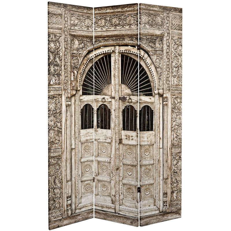6" Double Sided Stone Doorway Canvas Room Divider Gray - Oriental Furniture
