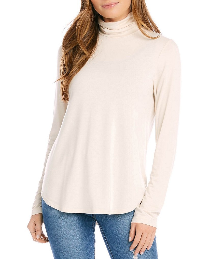 Karen Kane Long Sleeve Curved Hem Jersey Knit Turtleneck