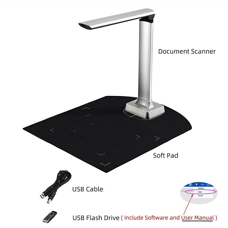 Book Document Scanner Camera, Portable Automatic Scanning Auto Focus 12MP High Definition Camera Capture A4 Size,Multi-Language OCR Convert Images to Word/Excel/PDF/TXT,Powerful Software