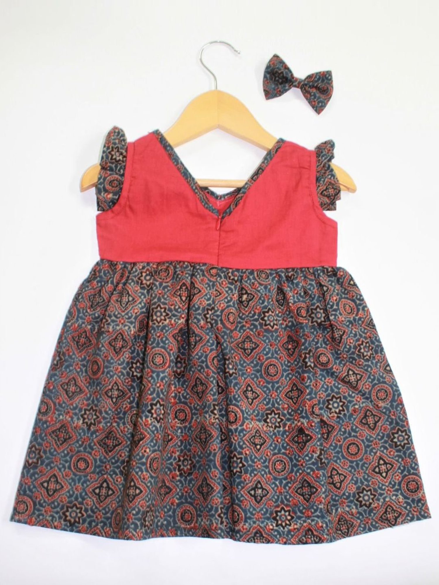Many Frocks Kids Maroon & Grey Cotton Printed Dress