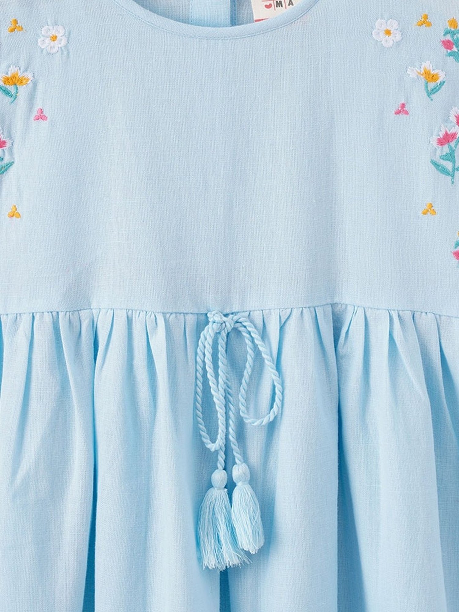 Ed-a-Mamma Kids Blue Cotton Embroidered Dress
