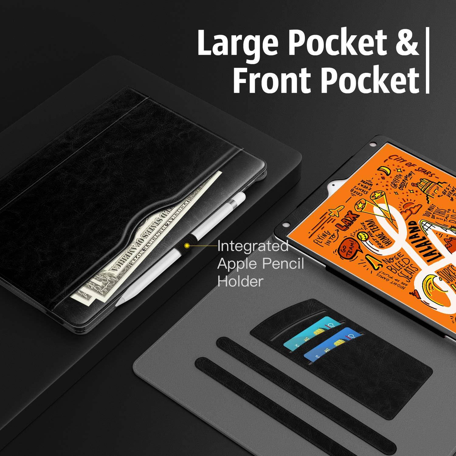 MoKo Case Fit New iPad Mini 5th Generation 7.9" 2019/iPad Mini 4 2015 - Slim Folding Stand Folio Cover Case with Auto Wake/Sleep and Document Card Slots, Multiple Viewing Angles - Black