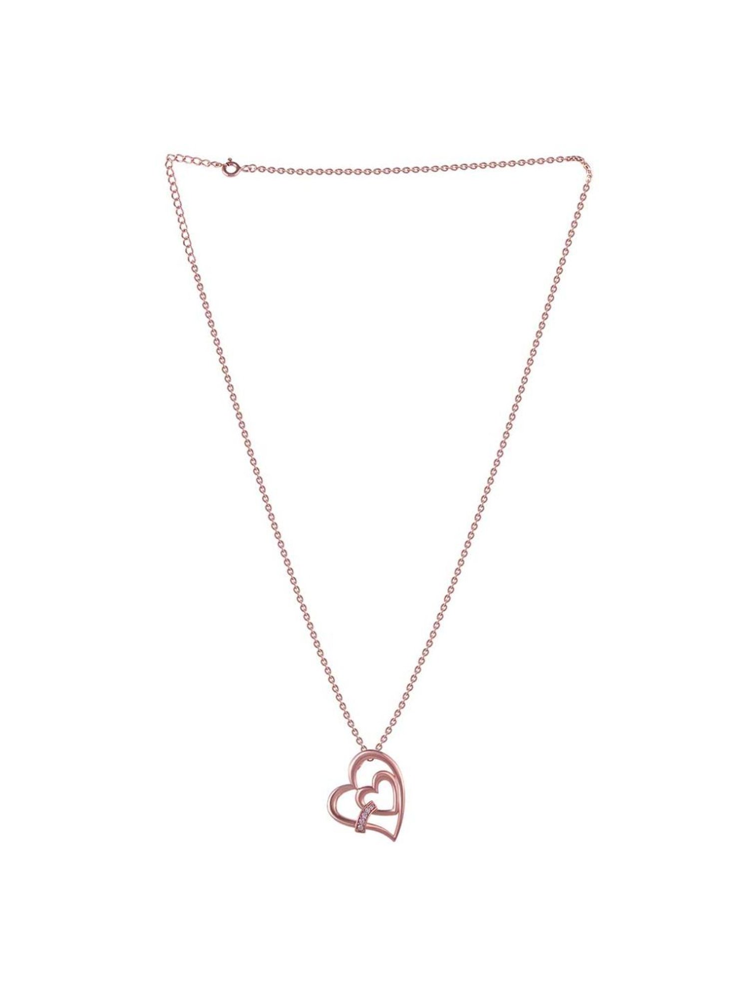 Rihi by P.C. Chandra Jewellers 925 Silver Rose Gold Heart Chain Pendant for Women & Girls