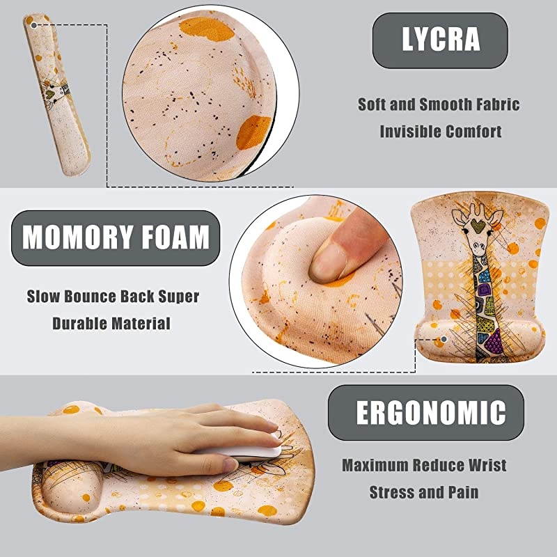 Ergonomic Keyboard Wrist Rest and Mouse Pad Wrist Rest Support Set Desk Mouse Pad Wrist for ComputerLaptopGamingOffice Comfortable Wrist Rest Set for Easy Typing Pain Relief by Giraffe