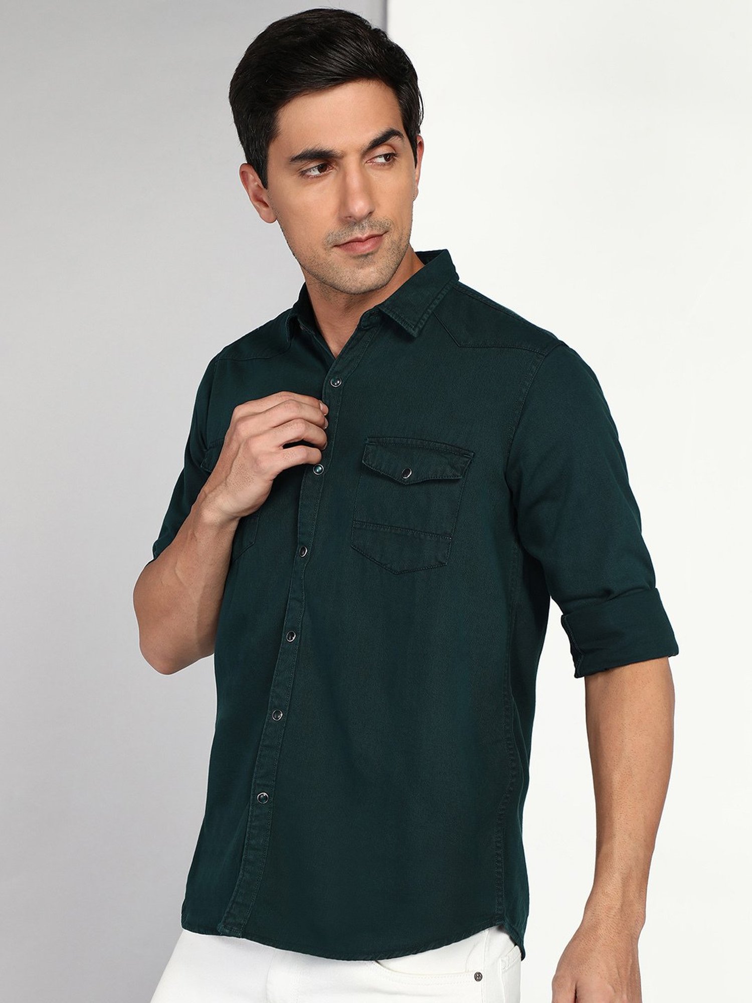 Spykar Blue Cotton Slim Fit Checks Shirt