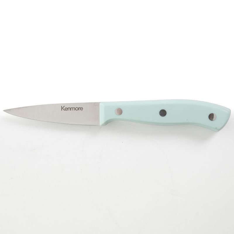 Kenmore Kane 14 Piece Stainless Steel Cutlery Set in Glacier Blue with Rubber Wood Block