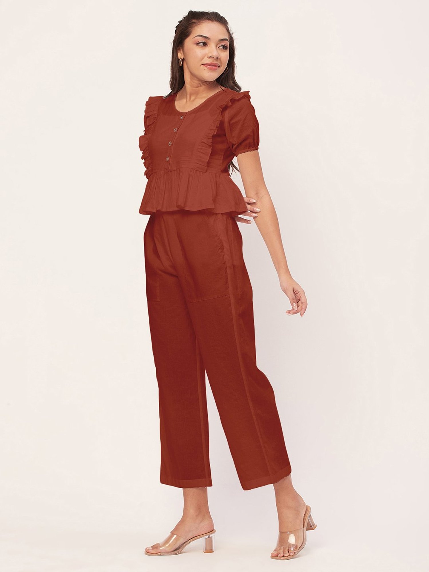 Moomaya Red Cotton Midi Co-ord Set