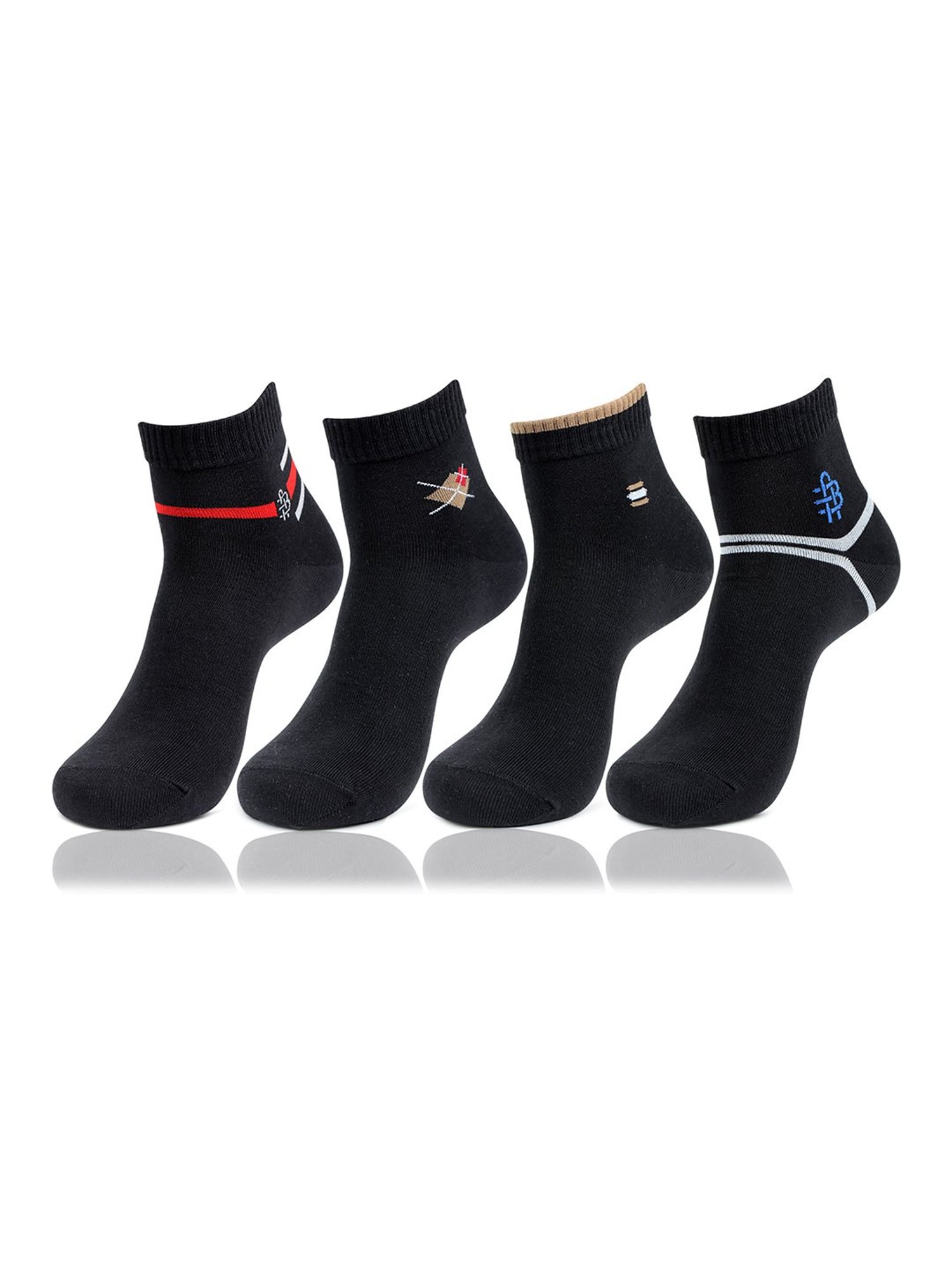 Bonjour Black Printed Socks - Pack of 4