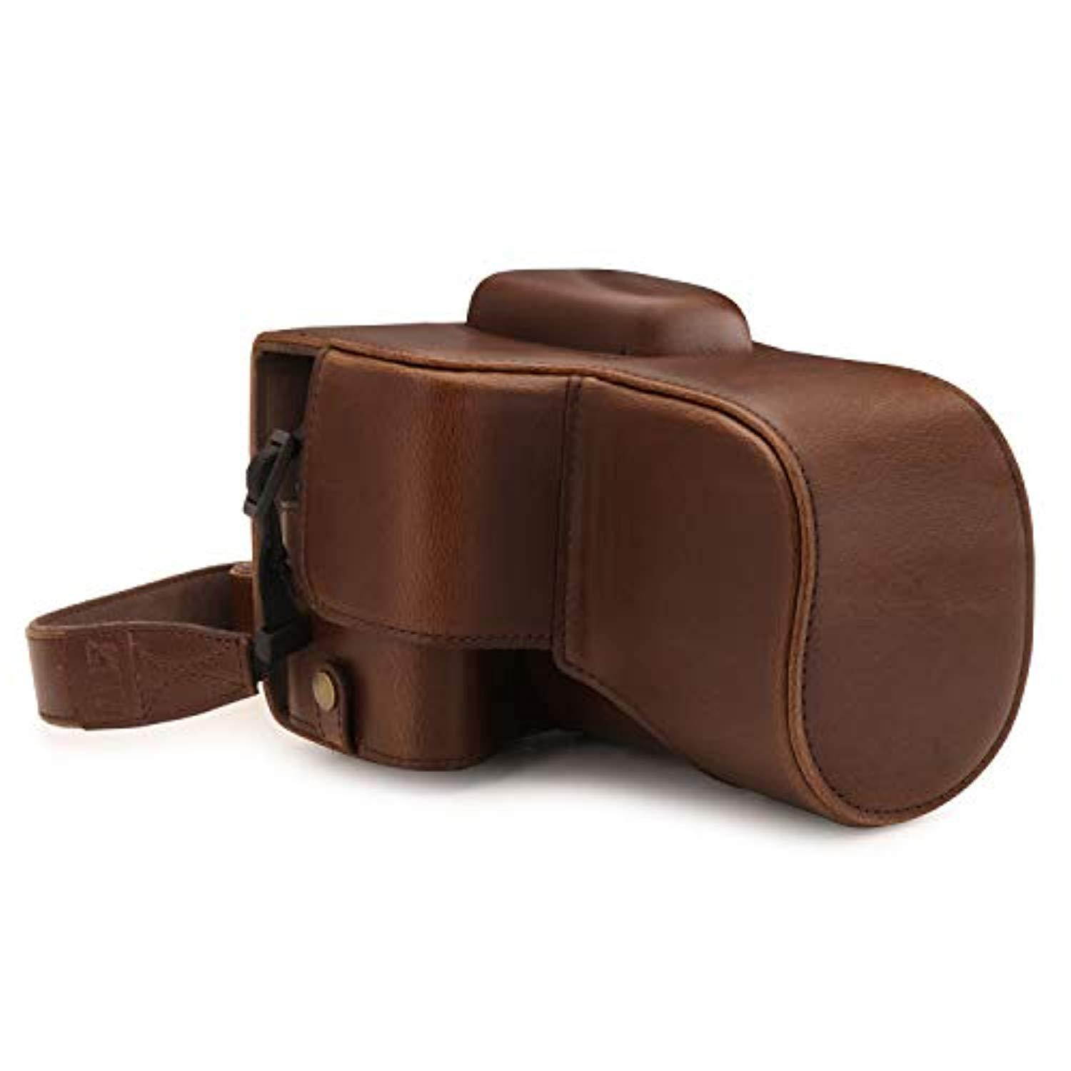 megagear mg1608 ever ready leather camera case compatible with canon eos rebel t7 1855mm  dark brown
