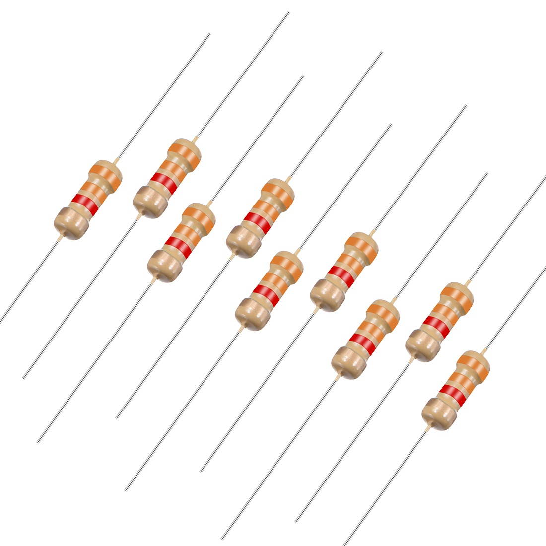100pcs Axial Lead Carbon Film Resistors 3.3kOhm 0.25W 5%Tolerances 4 Color Bands