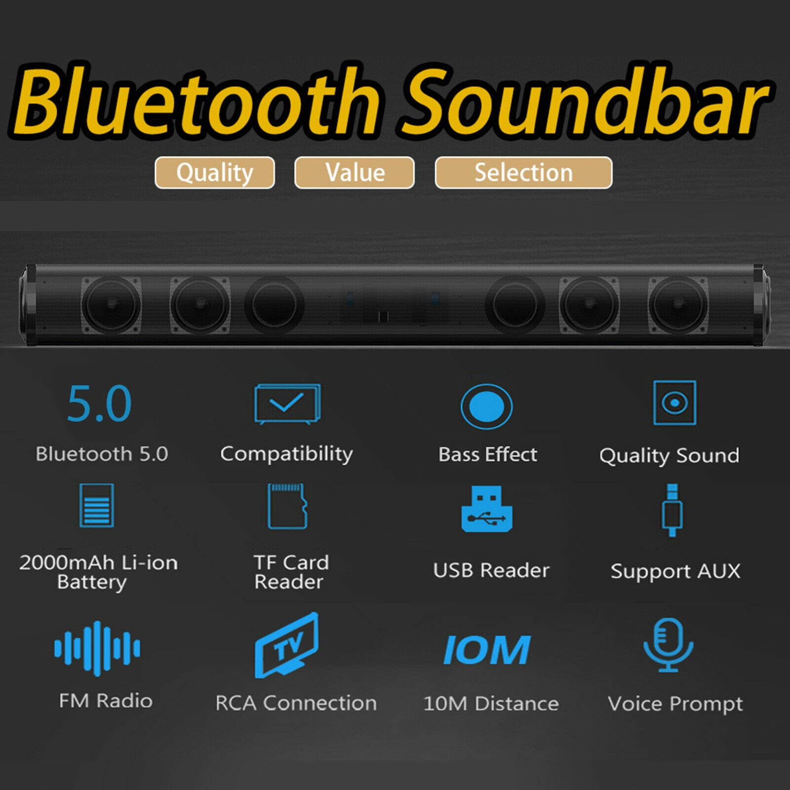 Bluetooth Speaker Sound Bar Wired Wireless Subwoofer Bass Home Theater TV Remote