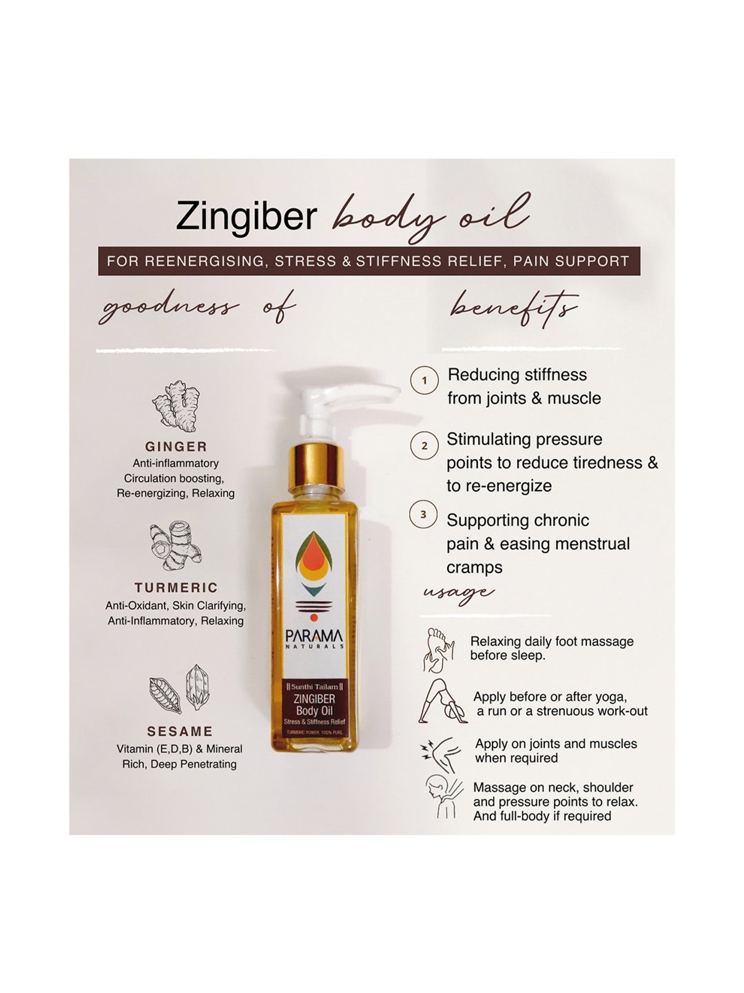 Parama Naturals Zingiber Stress & Stiffness Relief Body Oil - 100 ml
