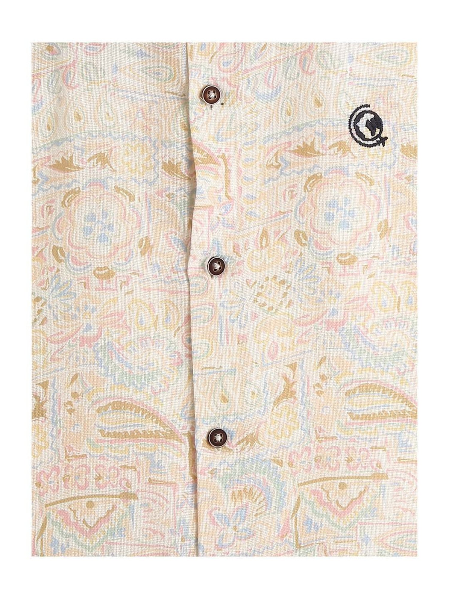Cavio Kids Cream & White Cotton Printed Shirt with T-Shirt