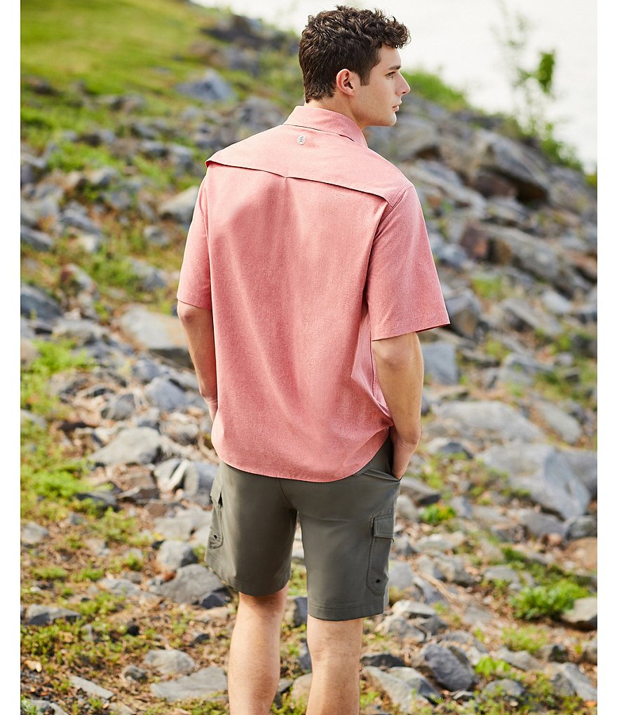 Solaris Short-Sleeve Capeback Heathered Button-Front Shirt