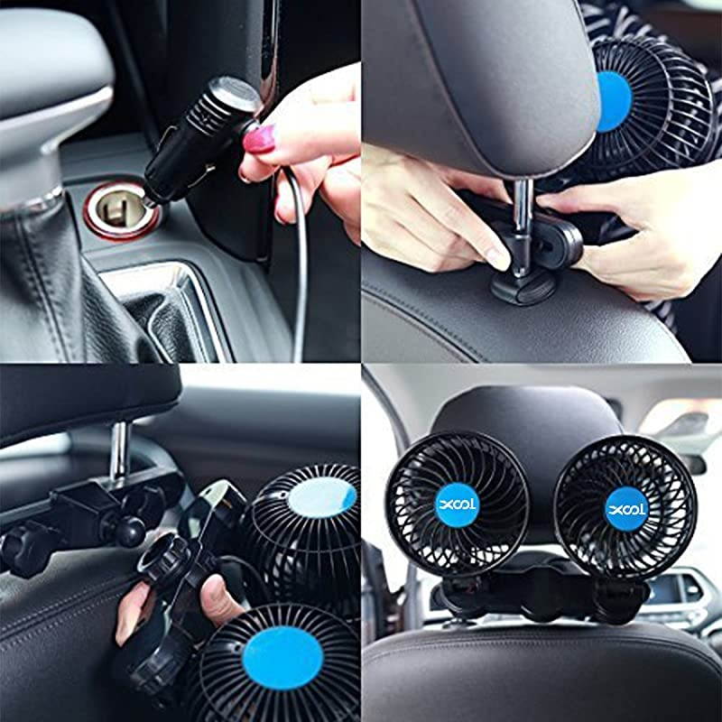 Car Fan  Electric Car Fans for Rear Seat Passenger Portable Car Seat Fan Headrest 360 Degree Rotatable Backseat Car Fan 12V Cooling Air Fan with Stepless Speed Regulation for SUV RV Vehicles