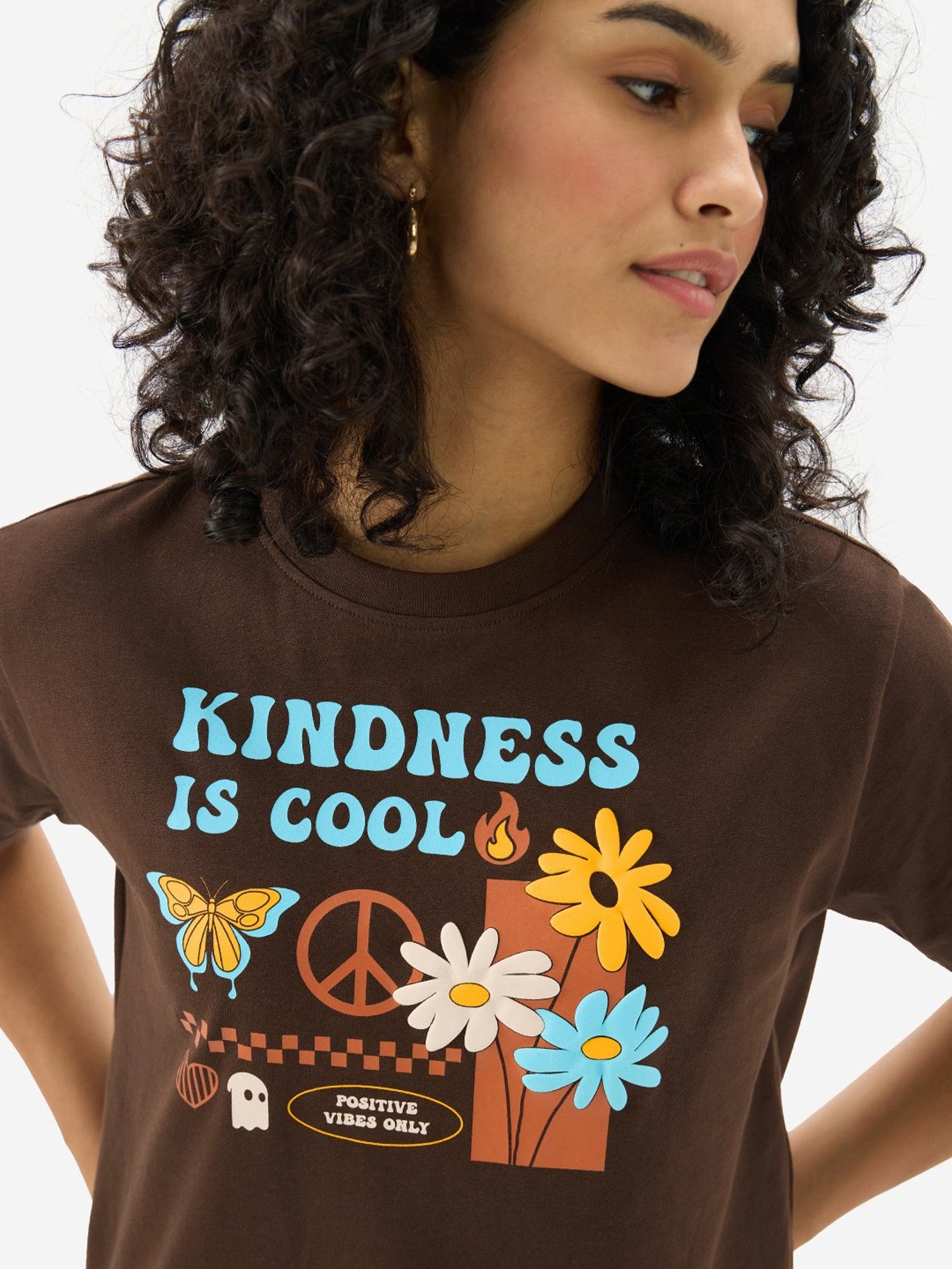 The Souled Store Brown Cotton Graphic Print T-Shirt