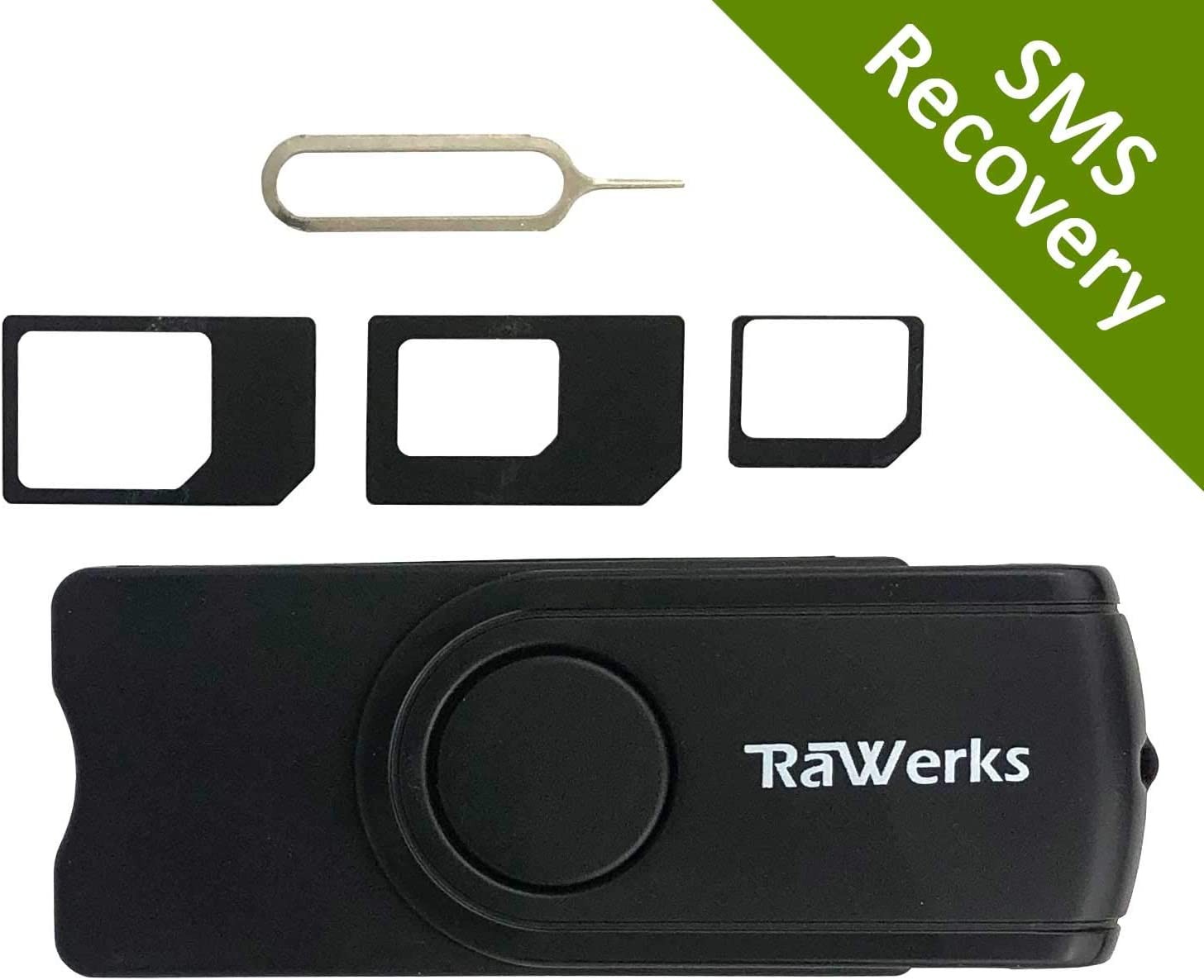 RaWerks SIM Card Reader with SIM Adapters, SIM Deleted Text Recovery Software, and SIM Editing Software