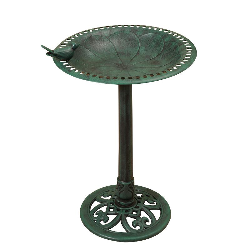 Gerson International 30-Inch High Resin Birdbath with Verdigris Finish