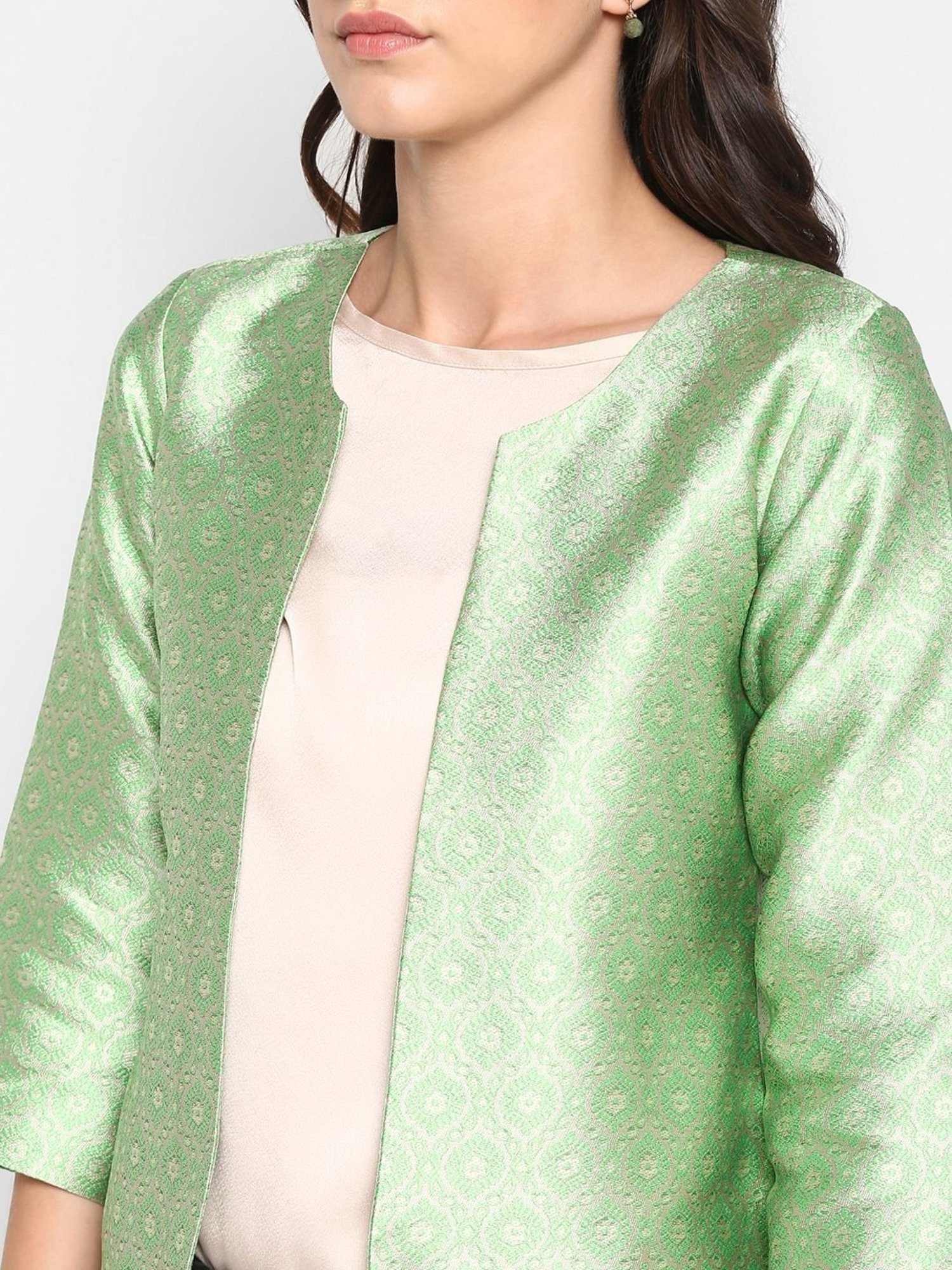 Hangup Green Jacquard Pattern Shrug