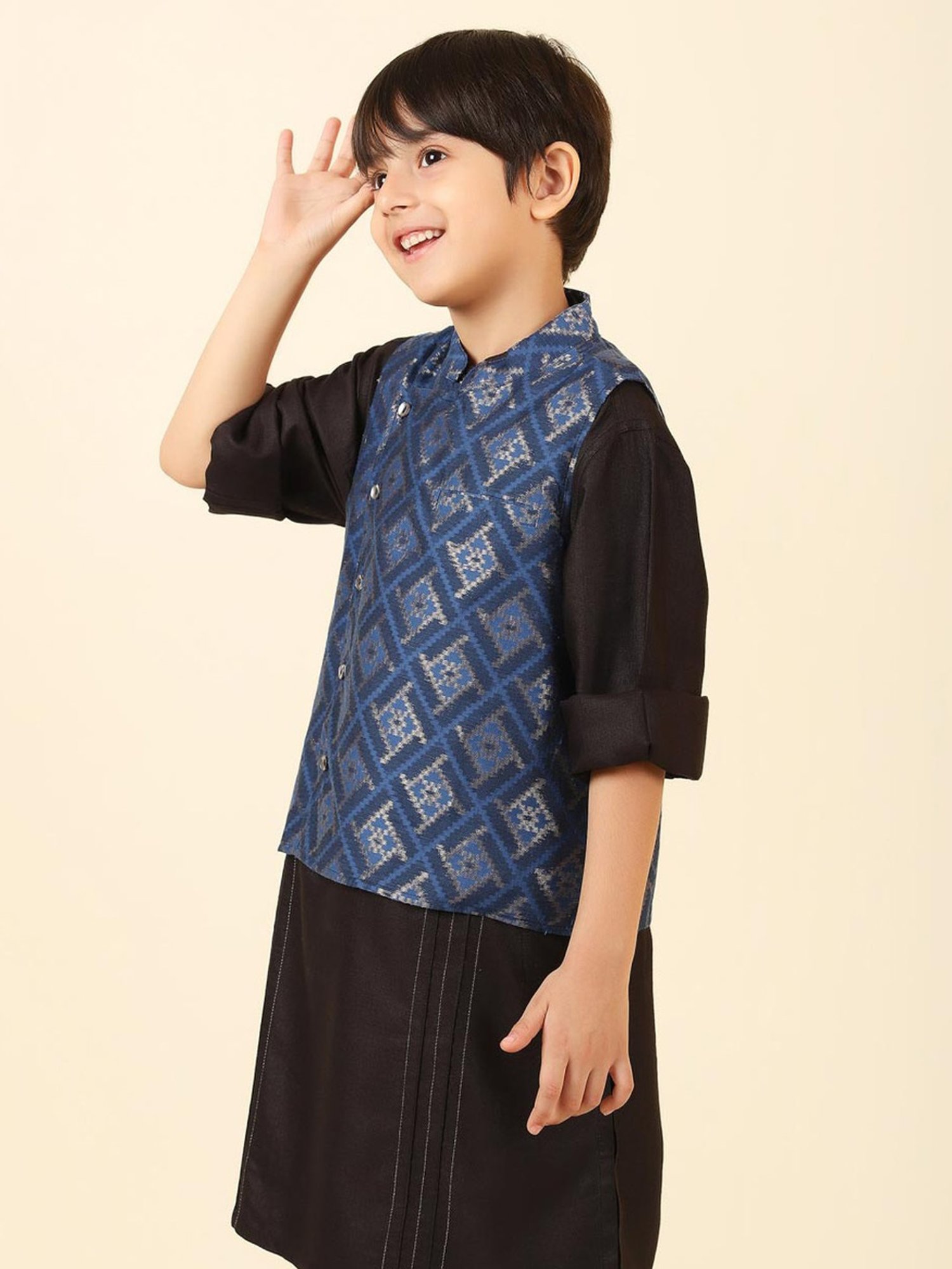 Fabindia Kids Blue Printed Jacket