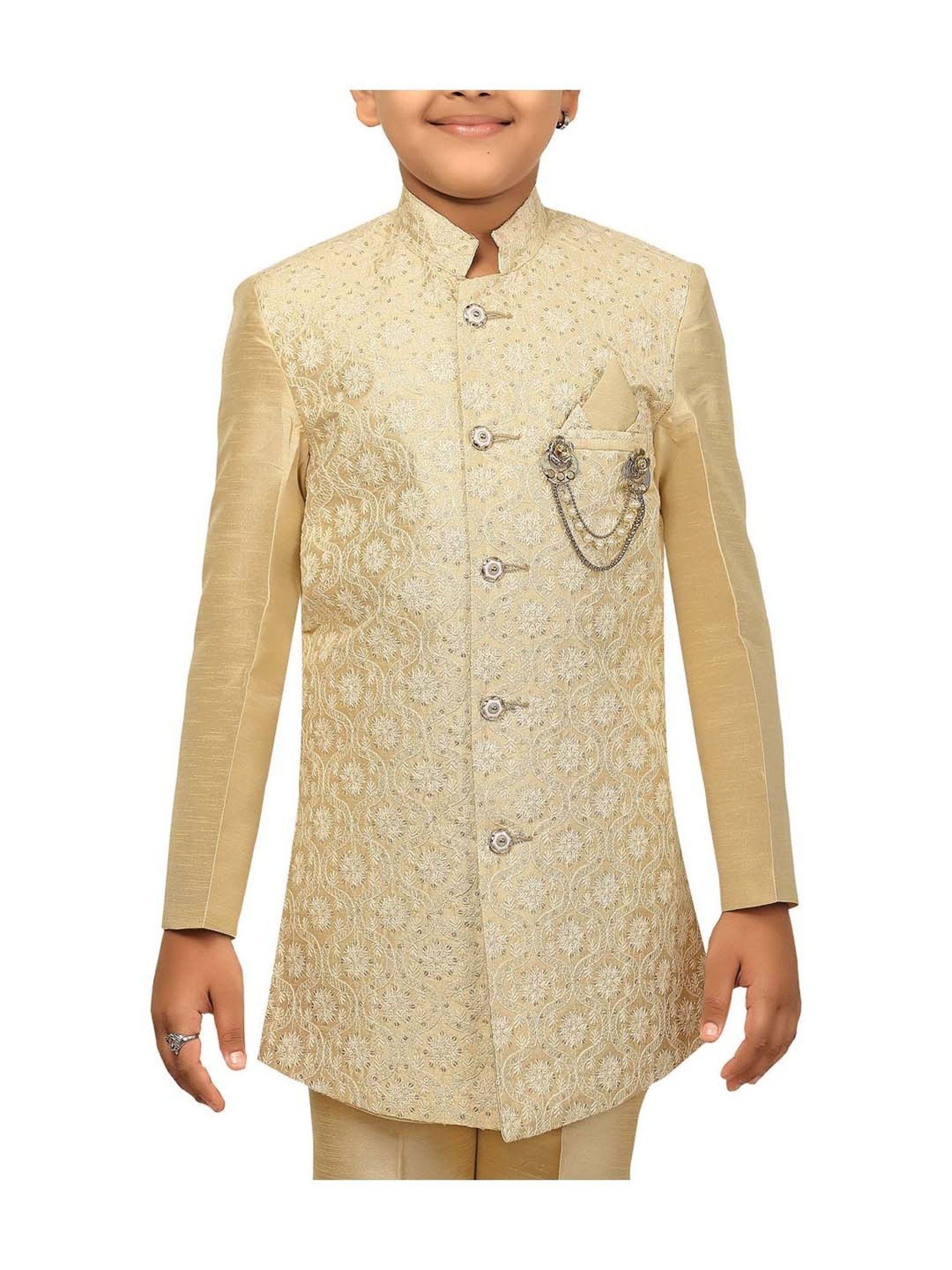 Ahhaaaa Kids Cream Embroidered Sherwani Set