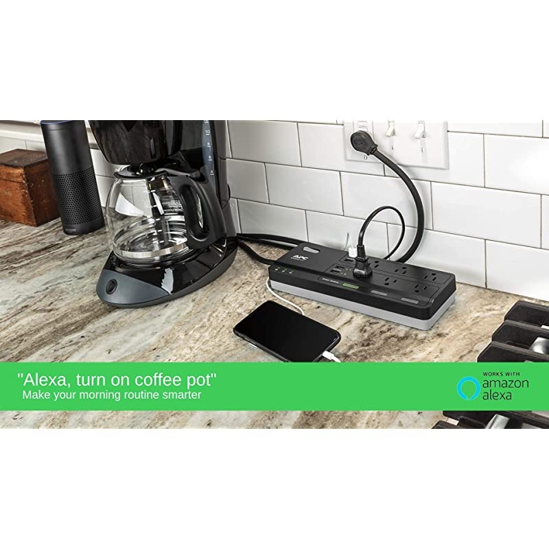 Smart Plug Wi-Fi Power Strip with USB Ports, PH6U4X32, 3 Smart Plugs that Work with Alexa, 6 Outlets Total, 2160 Joule Surge Protector Black