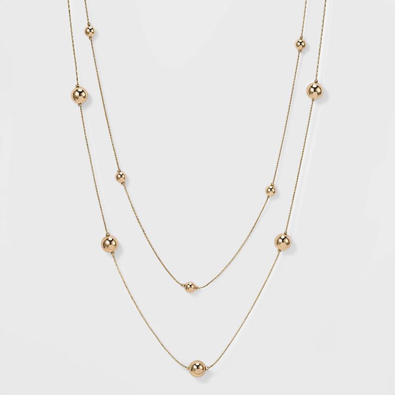 Two Row Brass Bead Station Necklace - A New Day™ Gold