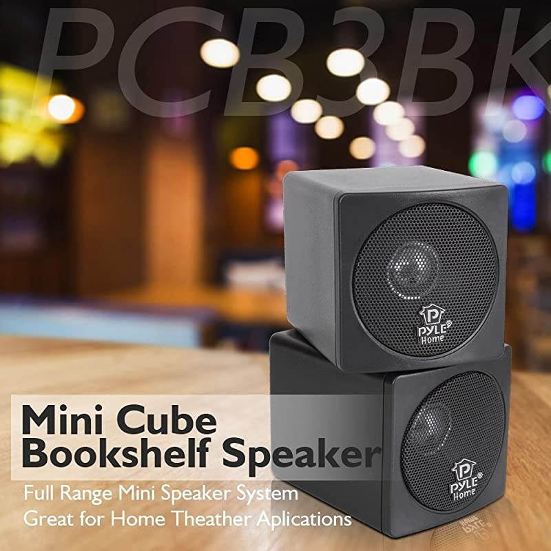 3" Mini Cube Bookshelf Speakers - 100W Small Bookshelf Speakers w/ 3" Paper Cone Driver, 8 Ohm - Passive Audio Book Shelf Speaker Pair For Home Theater Stereo Surround Sound -  Home PCB3BK (Black)