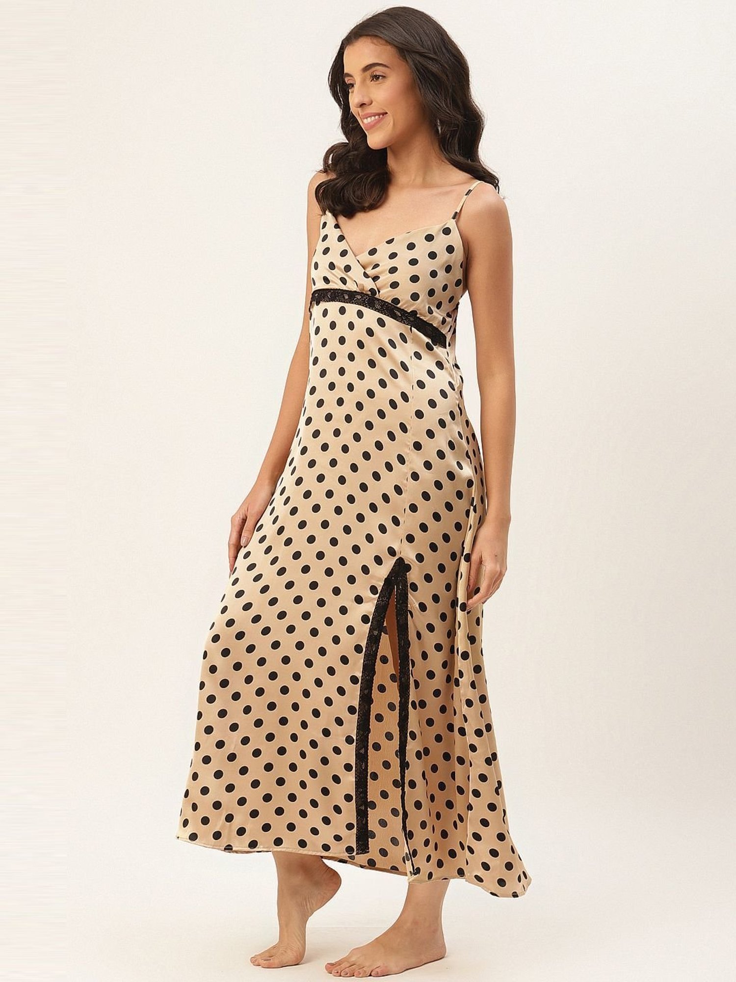 Ms.Lingies Beige Printed Nighty
