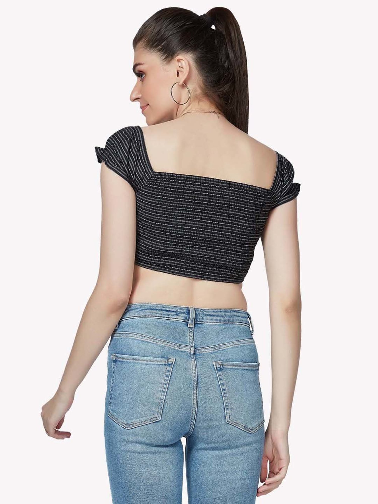 VASTRADO Black Striped Crop Top
