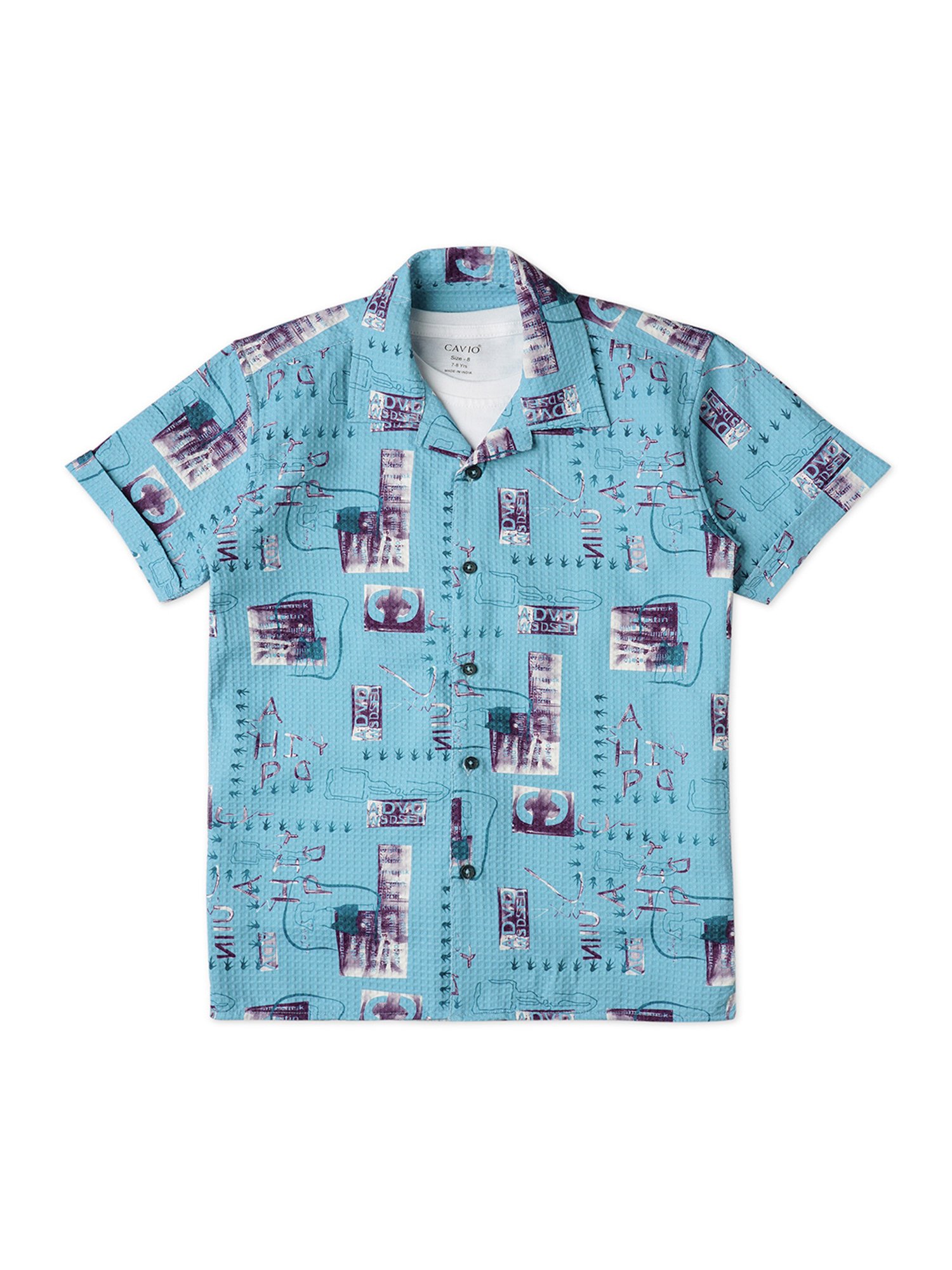 Cavio Kids Blue & White Printed Shirt with T-Shirt