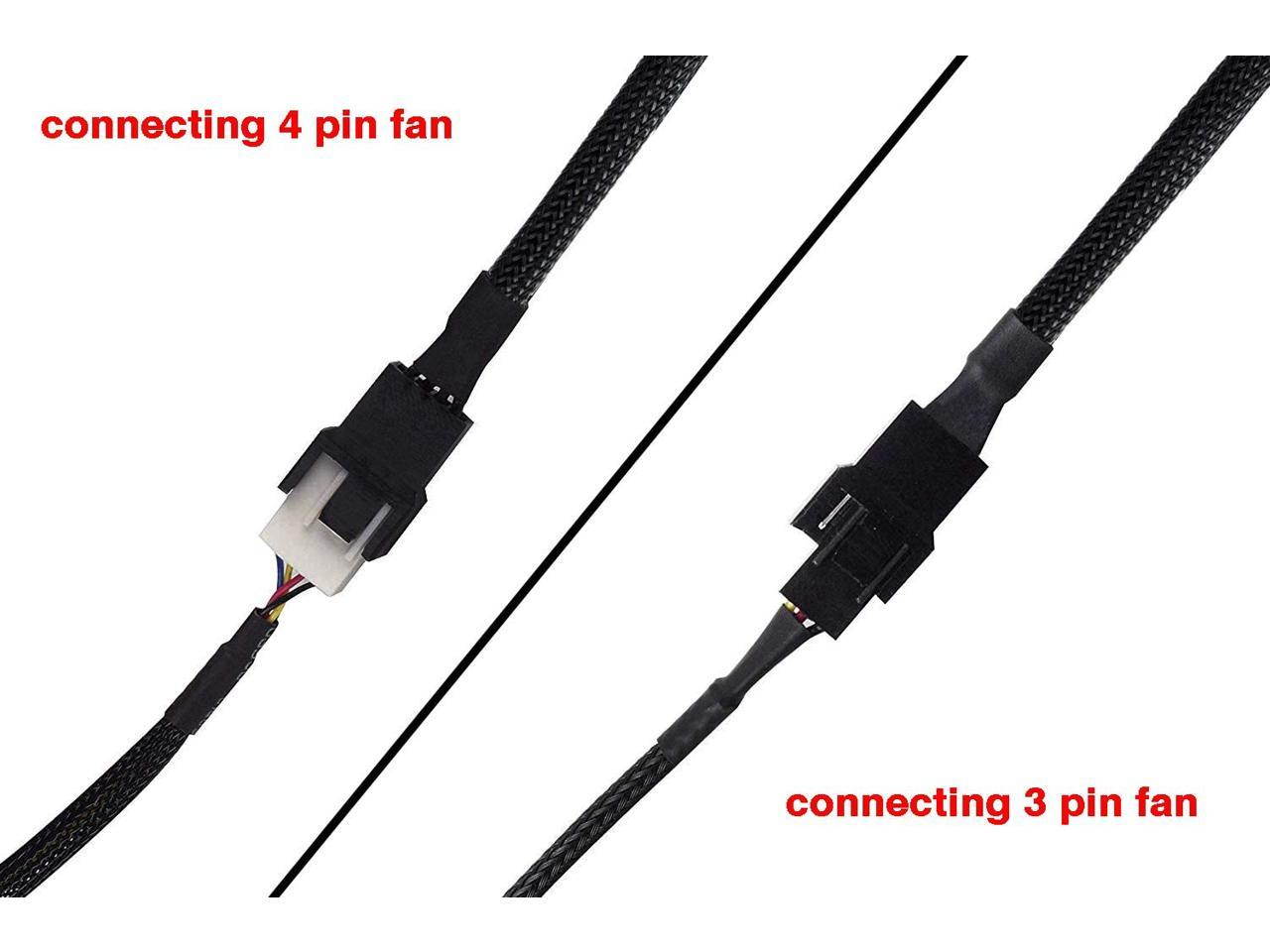 PWM Cooling Fan Splitter Adapter Cable Sleeved Braided Y Splitter Computer PC 4 Pin Fan Extension Power Cable 1 to 3 Converter 12 inches