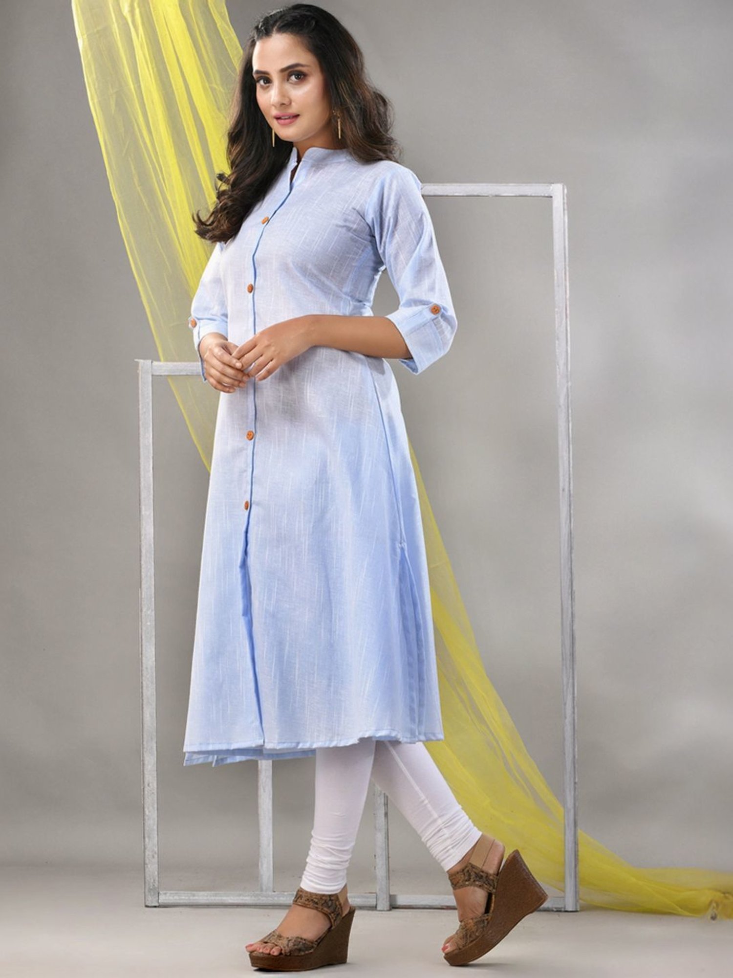 CHARUKRITI Blue Cotton Straight Kurta