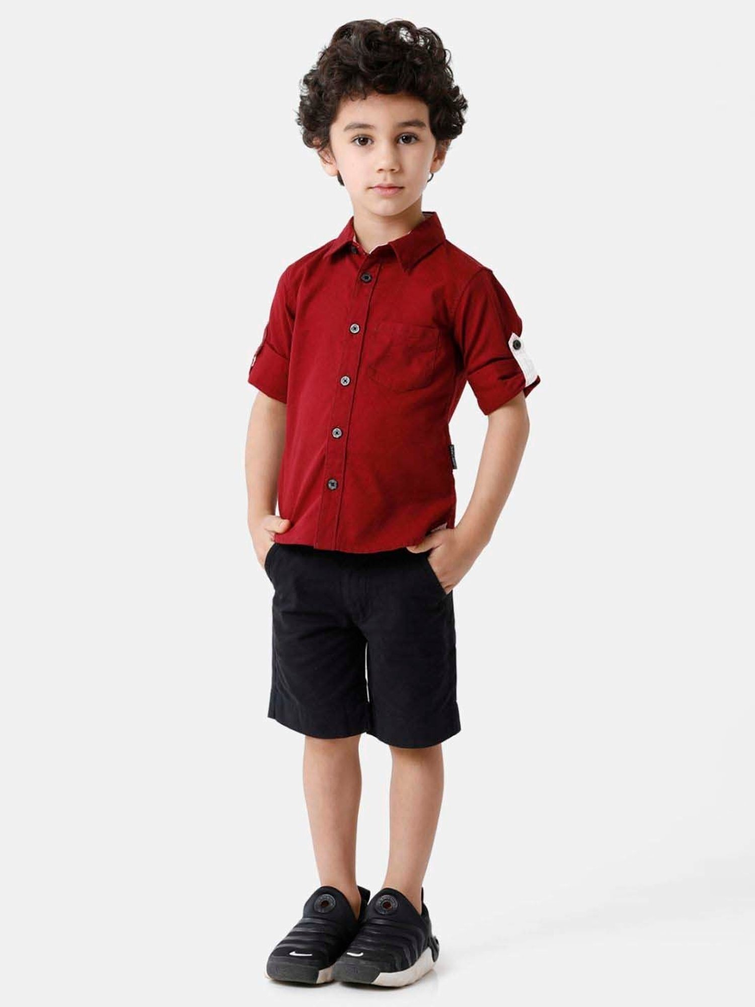 Kate & Oscar Kids Maroon Cotton Regular Fit Full Sleeves Shirt