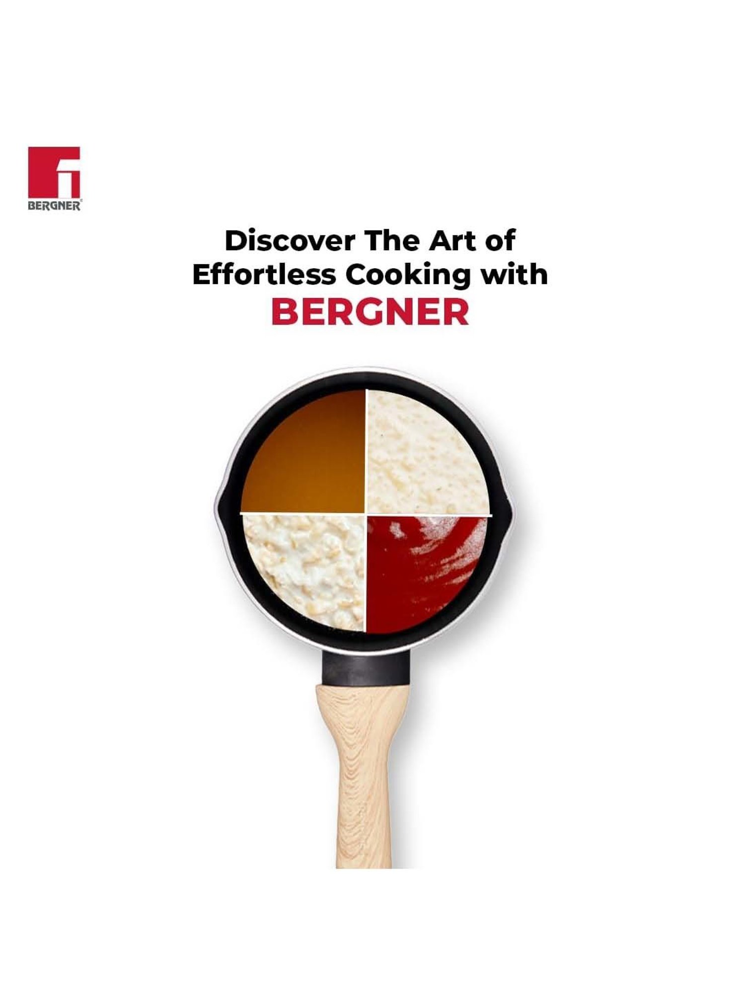 Bergner Bellini & Aura Black 16 cm Induction Saucepan With Wooden Finish Handle (1.8 L)