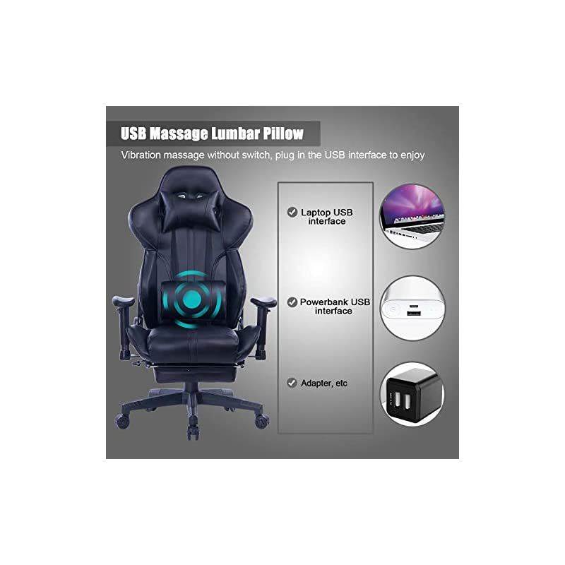 Gaming Chair Super Big and Tall PC Computer Game Chair with Footrest Racing Desk Chair Ergonomic Office Chair High Back PU Leather Computer Game Chair with Massage Lumbar Support