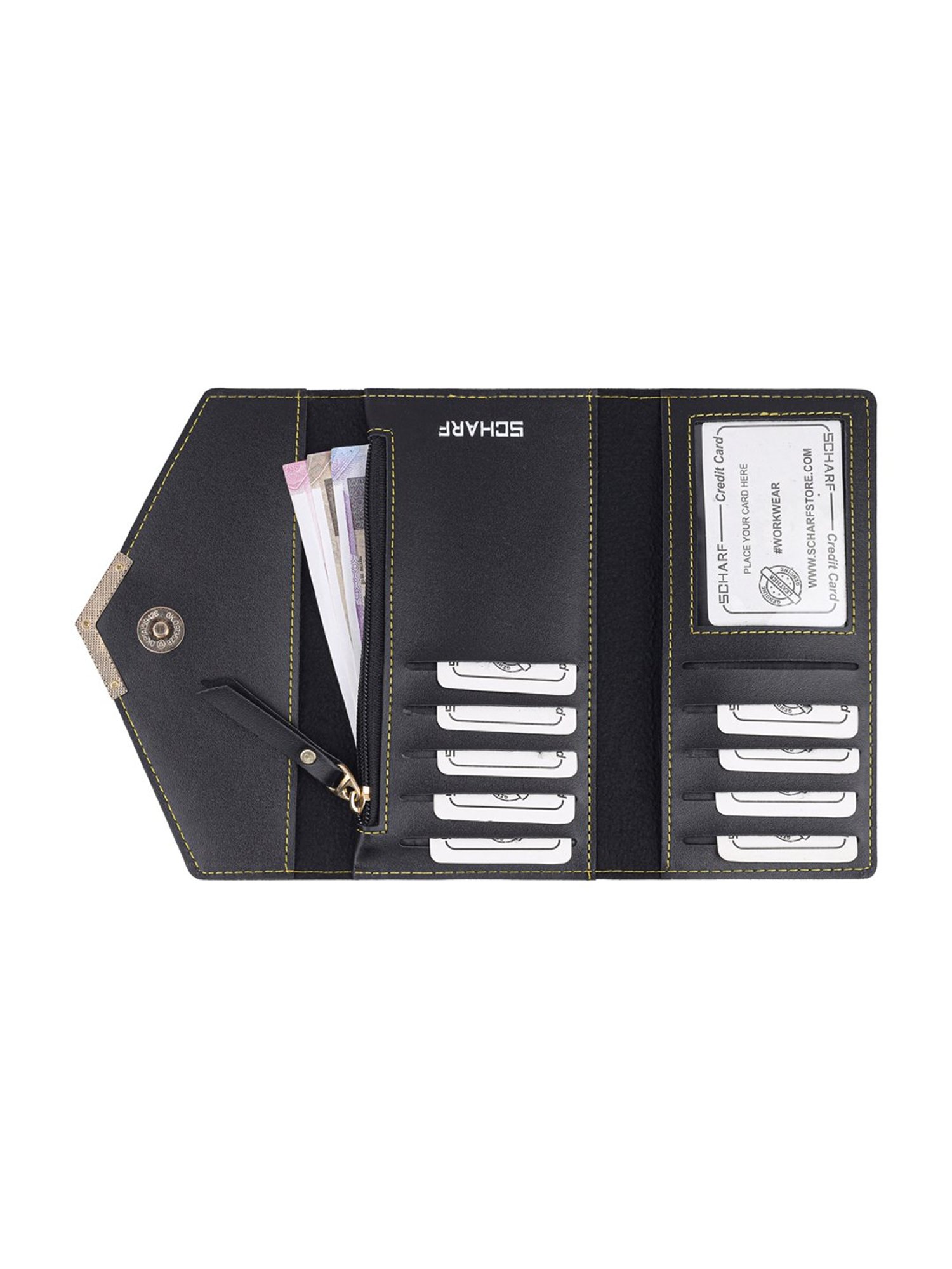SCHARF Black Solid Bi-Fold Wallet for Women