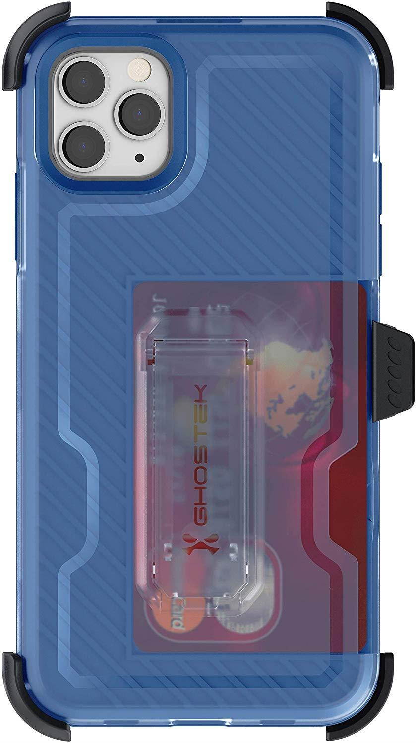 Ghostek Iron Armor Belt Clip iPhone 11 Holster Case with Kickstand and Card Holder Slot Slim Shockproof Design Heavy Duty Protection Wireless Charging Compatible 2019 iPhone 11 (6.1 Inch) - (Blue)