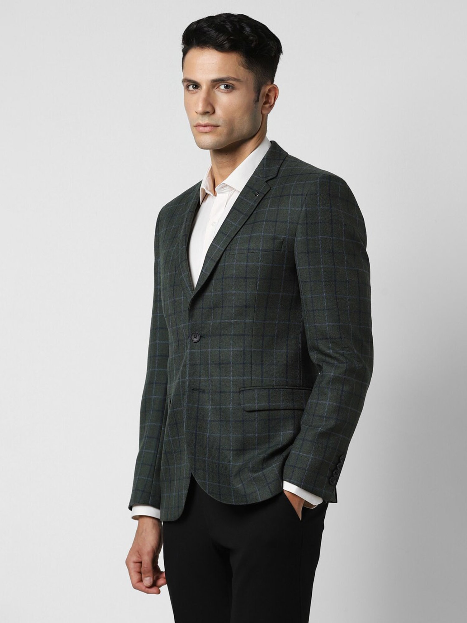 Van Heusen Green Slim Fit Checks Blazer